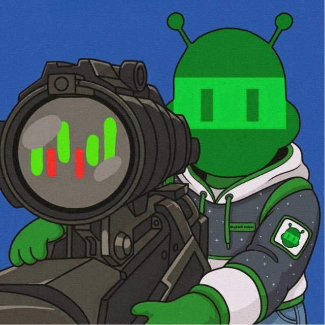 BuyTech Sniper mascot — a sniper with a candlestick scope